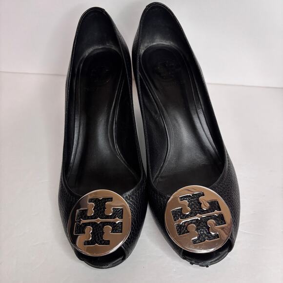 Tory Burch Black & Silver Sally Wedge Size 8.5M - Picture 4 of 10